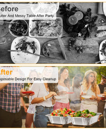 36Pcs Per Set Disposable Chafing Dish Buffet Set Food Warmers For Party Buffet Server Catering Supplies With Covers Utensils Half Size Food Pans For Parties Events BBQ Catering