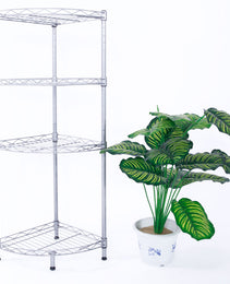 4-Tier Corner Storage Shelves, Wire Shelving Unit, Metal Shelf, Steel Storage Rack For Laundry Bathroom Kitchen Silver