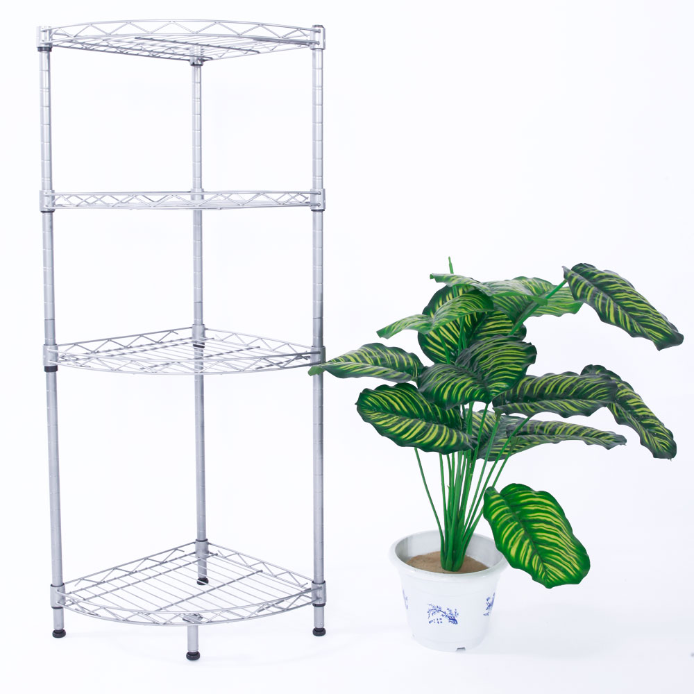4-Tier Corner Storage Shelves, Wire Shelving Unit, Metal Shelf, Steel Storage Rack For Laundry Bathroom Kitchen Silver