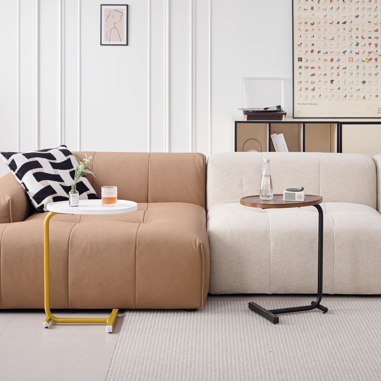 White C-shaped Side Table, Small Sofa Table For Cough, Bederoom