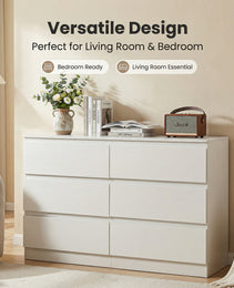 6 Drawer White Dresser, Modern Dresser For Bedroom With Spacious Countertop, Wood Storage Cabinet With Concealed Handles & 6 Deep Drawers For Bedroom, Living Room, Entryway, 15.7D X 47.2W X 30.9