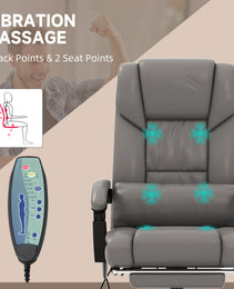 Massage Office Chair With 6 Vibrating Points, High Back Reclining Office Chair With Footrest And Remote, Gray