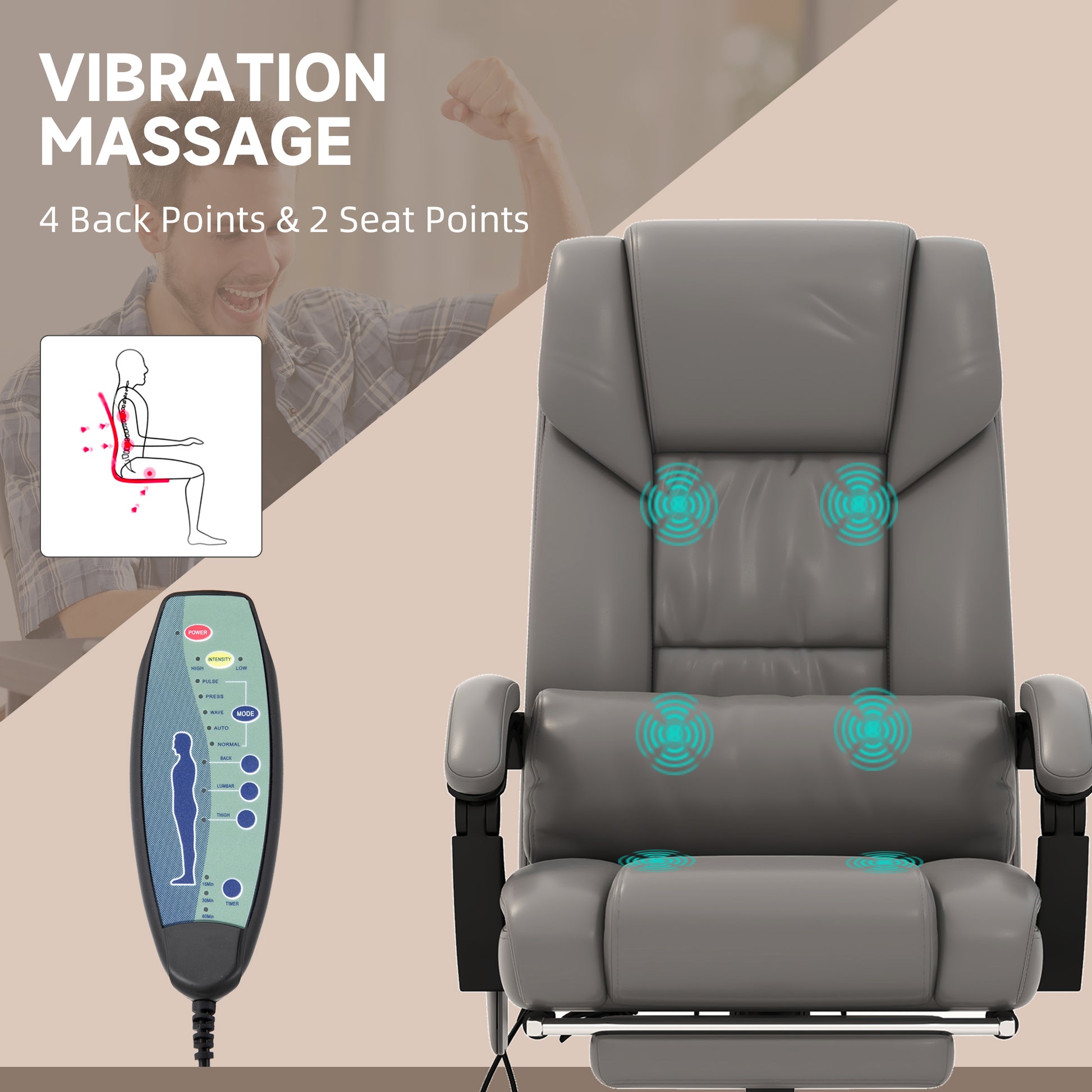 Massage Office Chair With 6 Vibrating Points, High Back Reclining Office Chair With Footrest And Remote, Gray