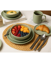 12-Piece Stoneware Dinnerware Sets With Mugs  Microwave & Dishwasher Safe  Non-Toxic Dinner Plates Bowls Set   Stackable Matte Glaze Kitchenware For 3