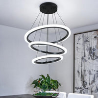 Modern LED Chandeliers Adjustable Hanging Black Pendant Light Fixture 3 Ring Flush Mount Chandeliers for Bedroom,Kitchen,Island Cafe