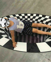 3D Vortex Carpet Black White Grid Bottomless Hole Illusion Rug Living Room Bedroom Anti-Slip Floor Mats Home Fashion Carpet Rugs