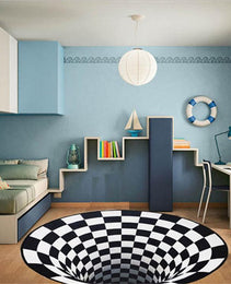 3D Vortex Carpet Black White Grid Bottomless Hole Illusion Rug Living Room Bedroom Anti-Slip Floor Mats Home Fashion Carpet Rugs