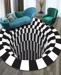 3D Vortex Carpet Black White Grid Bottomless Hole Illusion Rug Living Room Bedroom Anti-Slip Floor Mats Home Fashion Carpet Rugs