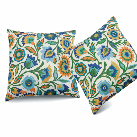 2 Pack Outdoor Throw Pillows, Waterproof & Fade-Resistant Patio Cushions For Garden, Porch, Poolside Furniture - Soft & Comfortable Decorative Pillow Covers 18x18 Inch,Vintage Floral Clusters