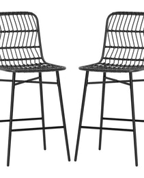 Rattan Counter Bar Stools Set Of 2, 26 Counter Height Barstools With Back, Bar Chairs For Kitchen Island, Black
