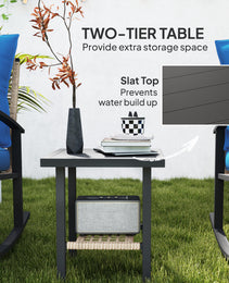 3 Pieces Bistro Set, Patio Wicker Furniture Set With Button Tufted Cushions, Rattan Rocking Chairs, Coffee Table, Blue