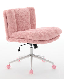 W26.4 Inch Wider Seat Office Chair,Artificial Rabbit Hair Home Office Chair With Metal Base,Adjustable Desk Chair Swivel Office Chair,Vanity Chair
