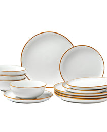 12 PCS Dinnerware Set Ceramic Plates And Bowls Sets Service For 4 White