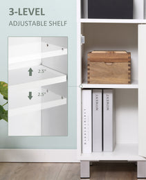 Tall Bathroom Storage Cabinet with Mirror, Wooden Freestanding Tower Cabinet with Adjustable Shelves for Bathroom or Living Room, White