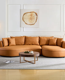 Modern Sectional Curved Sofa Couch For Living Room,Upholstered 5-Seat Sofa Couch Eco-leather Couch Set For Apartment Office,Orange