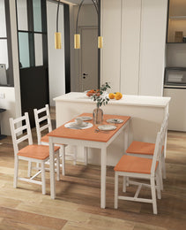 Dining Table Set for 4, 5 Piece Modern Kitchen Table and Chairs, Solid Wood Dining Room Set for Small Spaces, Breakfast Nook, White