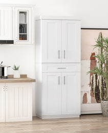 White Pantry Cabinet with Adjustable Shelving for Kitchen, Perfect for Family, White