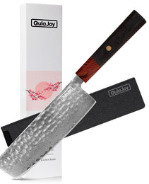 Qulajoy 8 Inch Chef Knife - Japanese Damascus VG-10 Super Steel Hammered Kitchen Knife - African Rosewood Octagonal Handle With Sheath