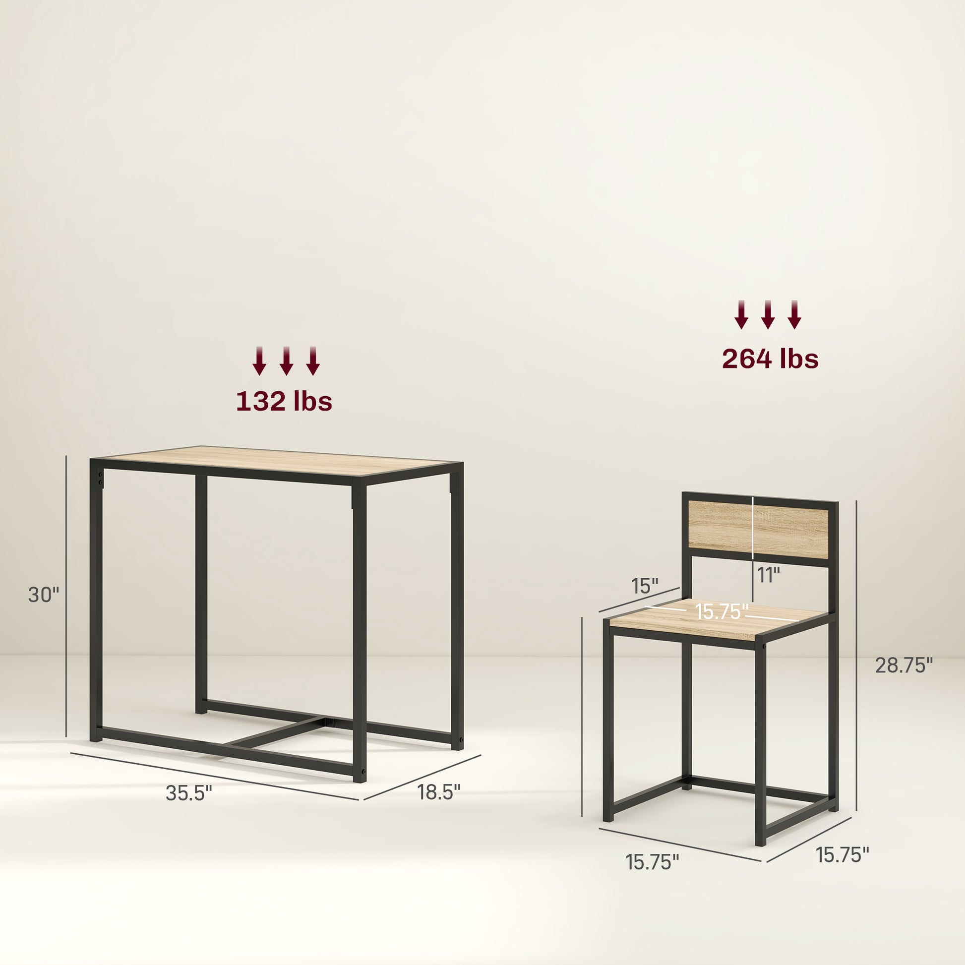3-Piece Dining Room Set, Industrial Kitchen Table Set with Rectangular Table and 2 Dining Chairs, Oak