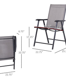 Set Of 4 Outdoor Folding Chairs, Stackable Patio Dining Chairs With Armrests, Metal Frame, Gray