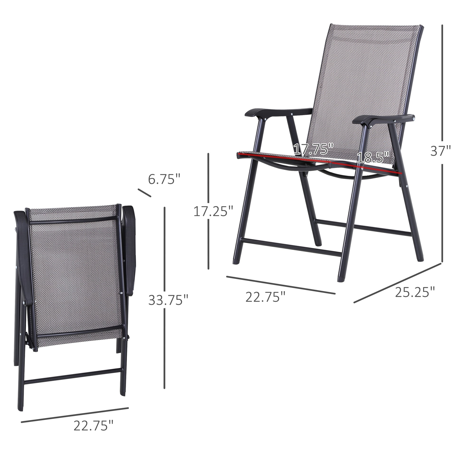 Set Of 4 Outdoor Folding Chairs, Stackable Patio Dining Chairs With Armrests, Metal Frame, Gray