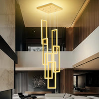 6 Rings Rectangle Chandelier Foyer High Ceiling Chandelier Contemporary Large Led Gold Ring Chandelier for Staircase Villa