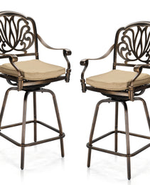 2pcs Bronze Color, Beige Cushion, Cast Aluminum Bar Stool