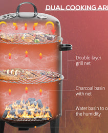 3-in-1 Vertical Charcoal BBQ Smoker Grill with 2 Cooking Areas and Thermometer