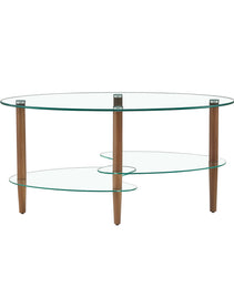 Transparent Oval Glass Coffee Table Modern Table Wood Leg Tea Table 3-layer