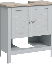 Pedestal Sink Storage Cabinet, Under Sink Cabinet, Bathroom Vanity Cabinet with Adjustable Shelf and Open Bottom Shelf, Gray