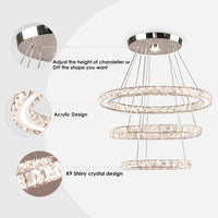 3-Ring Acrylic Crystal Chandelier Modern Ceiling Light Fixture