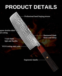 Qulajoy 8 Inch Chef Knife - Japanese Damascus VG-10 Super Steel Hammered Kitchen Knife - African Rosewood Octagonal Handle With Sheath