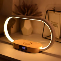 Bedside Lamp with Wireless Charger,Wooden Table Lamp with Charging Station,Touch Nightstand Lamp with Clock,3 Color Stepless Dimming Touch Lamp for Bedroom,Unique Gifts for Women