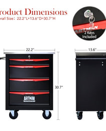 4 Drawers Multifunctional Tool Cart With Wheels,Metal Rolling Tool Cart Storage For Garage Workshop Warehouse Repair Shop--With Stainless Steel Roof- BLACK RED