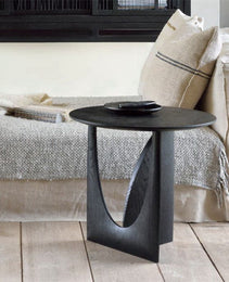 Round Solid Wood Side Table Geometric Designer Corner Table Black Bedside Table