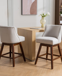 Counter Height Swivel Barstools, 26'' H Seat Height Upholstered Bar Stools Set Of 2, Fabric In Ivory