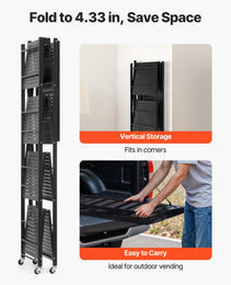 5-Tier Foldable Storage Shelf, 28W X 15D X 64H Inch Folding Metal Rack Shelving Unit, No Assembly Organizer Shelf With 5 Wheels & 4 Hooks For Pantry, Kitchen, Garage, Basement, Black