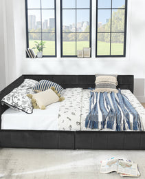 Queen Size Storage Upholstered Tufted Bed Frame, Sofa Bed Frame With Comfortable Backrest And Armrests, Queen Size Bed For Bedroom, Living Room,Velvet, BLACK 85.5x64.5x29.5
