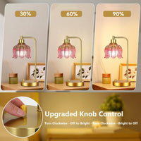 Pink Table Lamp Set of 2,Small Gold Bedside Lamps Dimmable Boho Bedroom Lamp with Tulip Flower Glass Lamp Shade,Vintage Mid Century Modern Mini Nightstand Lamp for Bedroom Living Room