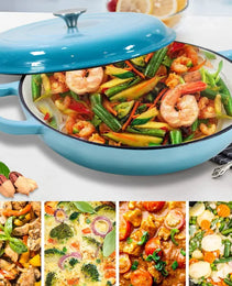 COOKWIN Cast Iron Casserole Braiser 3.8 Quart Heavy Duty Casserole Skillet With Lid And Dual Handles Porcelain Enameled Surface Cookware Pot