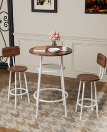 3-Piece Bar Table Set With 2 Bar Stools  Modern Pub Table With Backrests & Storage Shelf
