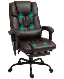 Massage Office Chair with 6 Vibrating Points, High Back Reclining Office Chair with Footrest and Remote, Brown