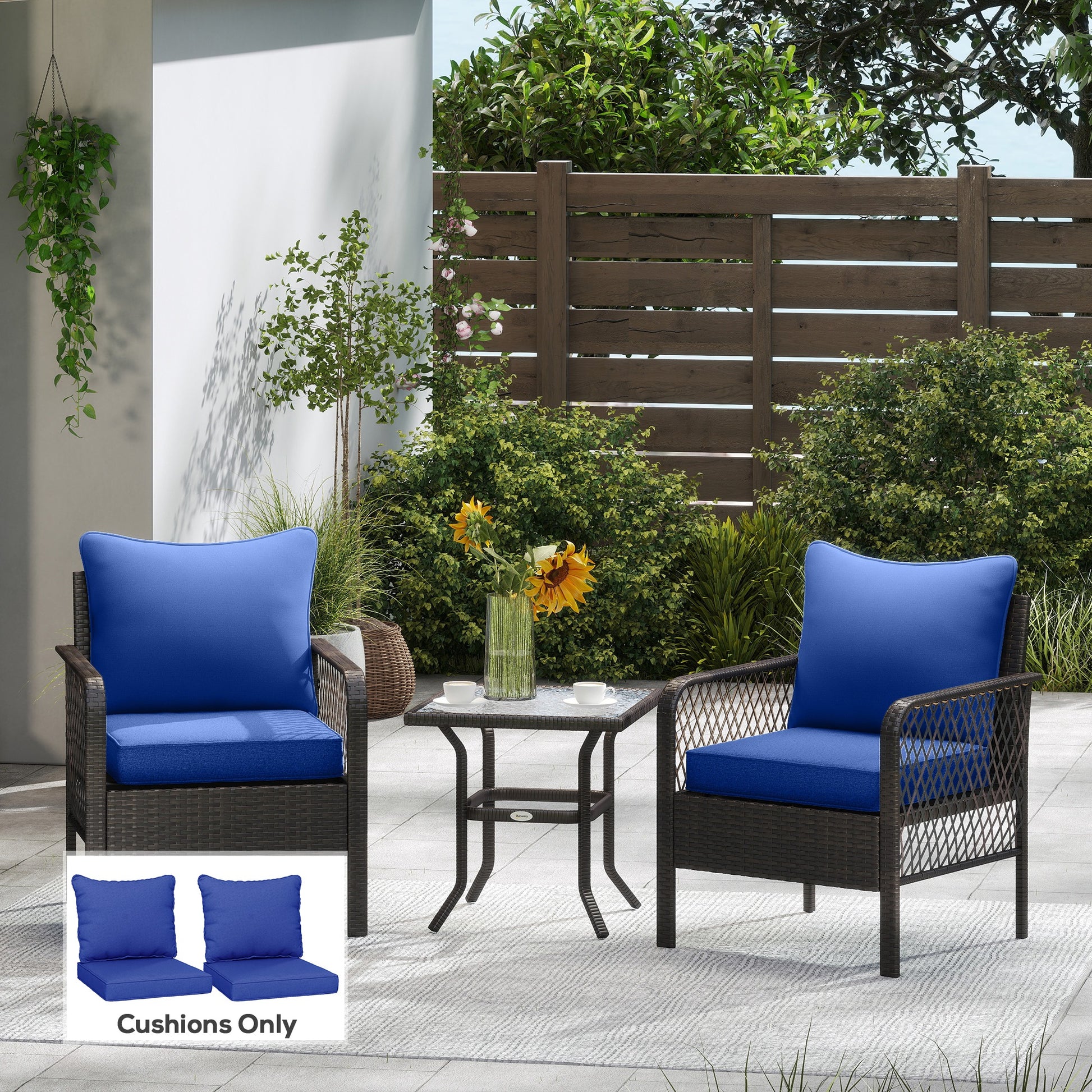 4 Patio Chair Cushions With Seat & Backrest, Fade Resistant Seat Replacement Cushion Set, Navy Blue