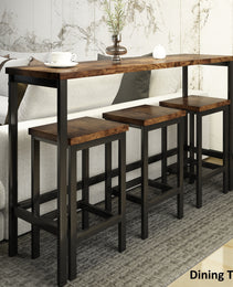 TOPMAx Counter Height Extra Long Dining Table Set With 3 Stools Pub Kitchen Set Side Table With Footrest Brown