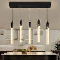 5-Lights Rectangular Pendant Lights for Kitchen Island Black Linear Crystal Chandelier Modern Chandeliers for Kitchen Island Dining Room