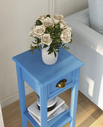 2-Tier Side Table With Drawer And Shelf, End Table ,Light Blue
