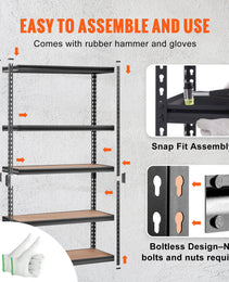 VEVOR Storage Shelving Unit, 5-Tier Adjustable, 2000 Lbs Capacity, Heavy Duty Garage Shelves Metal Organizer Utility Rack, Black,  For Kitchen Pantry Basement Bathroom Laundry