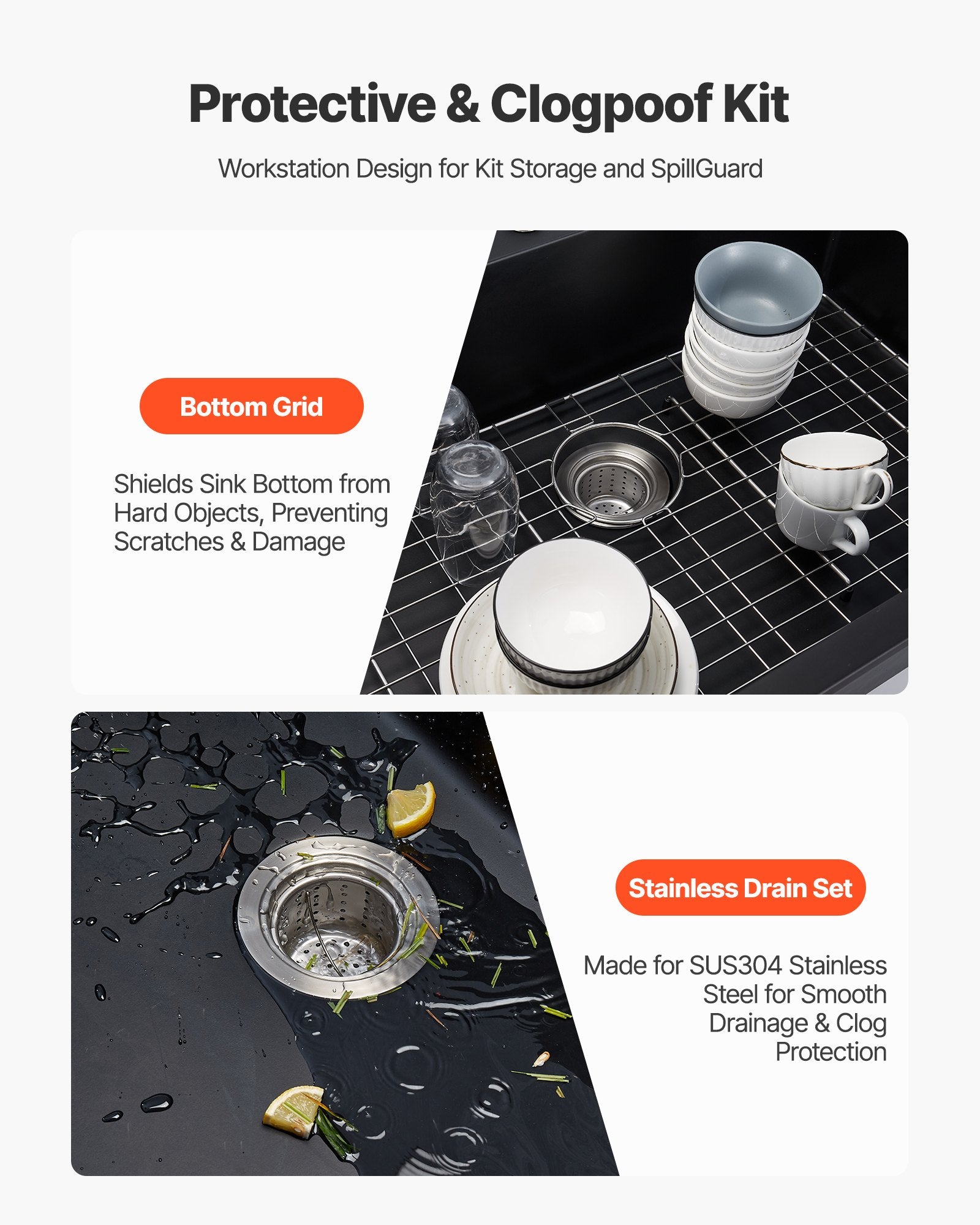 Granite Composite Single Bowl Kitchen Sink – Matte Black Quartz Workstation with Protective Grid & Drain Kit
