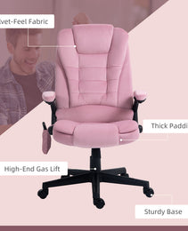 6 Point Executive Office Chair with Heat, Velvet High Back Vibrating Massage Office Chair, Pink