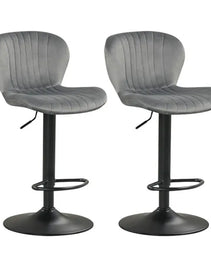 2-Pack Adjustable Height Bar Stools With 360° Swivel, Dutch Velvet Upholstered Bar Chai - Gray
